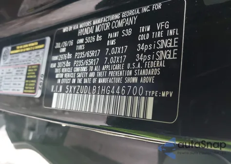 2017 Hyundai Santa Fe Sport 2.4L z USA, uszkodzony, nr VIN 5XYZUDLB1HG446700